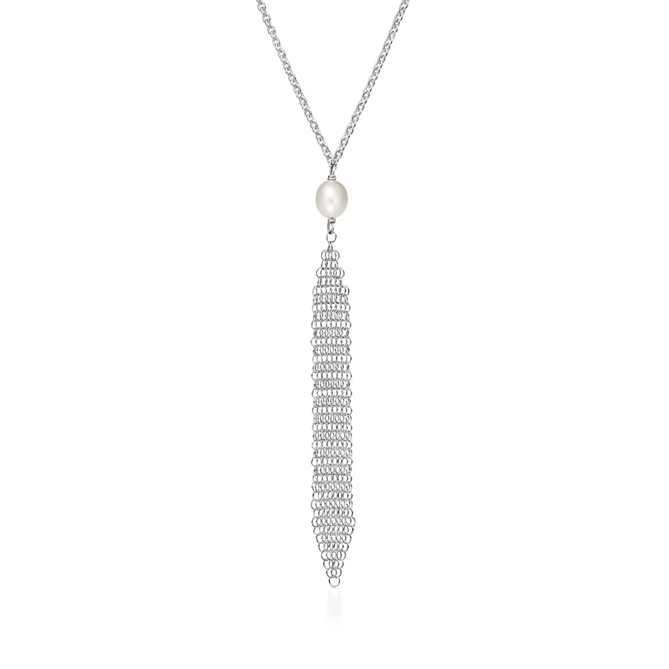 Tiffany & Co. Elsa Peretti® Mesh tassel pendant in sterling silver with a freshwater pearl. | ^ Necklaces & Pendants|Sterling Silver Jewelry
