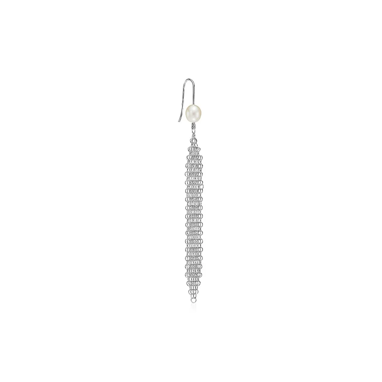Tiffany & Co. Elsa Peretti® Mesh tassel earrings in sterling silver with freshwater pearls. | ^ Earrings|Bold Silver Jewelry