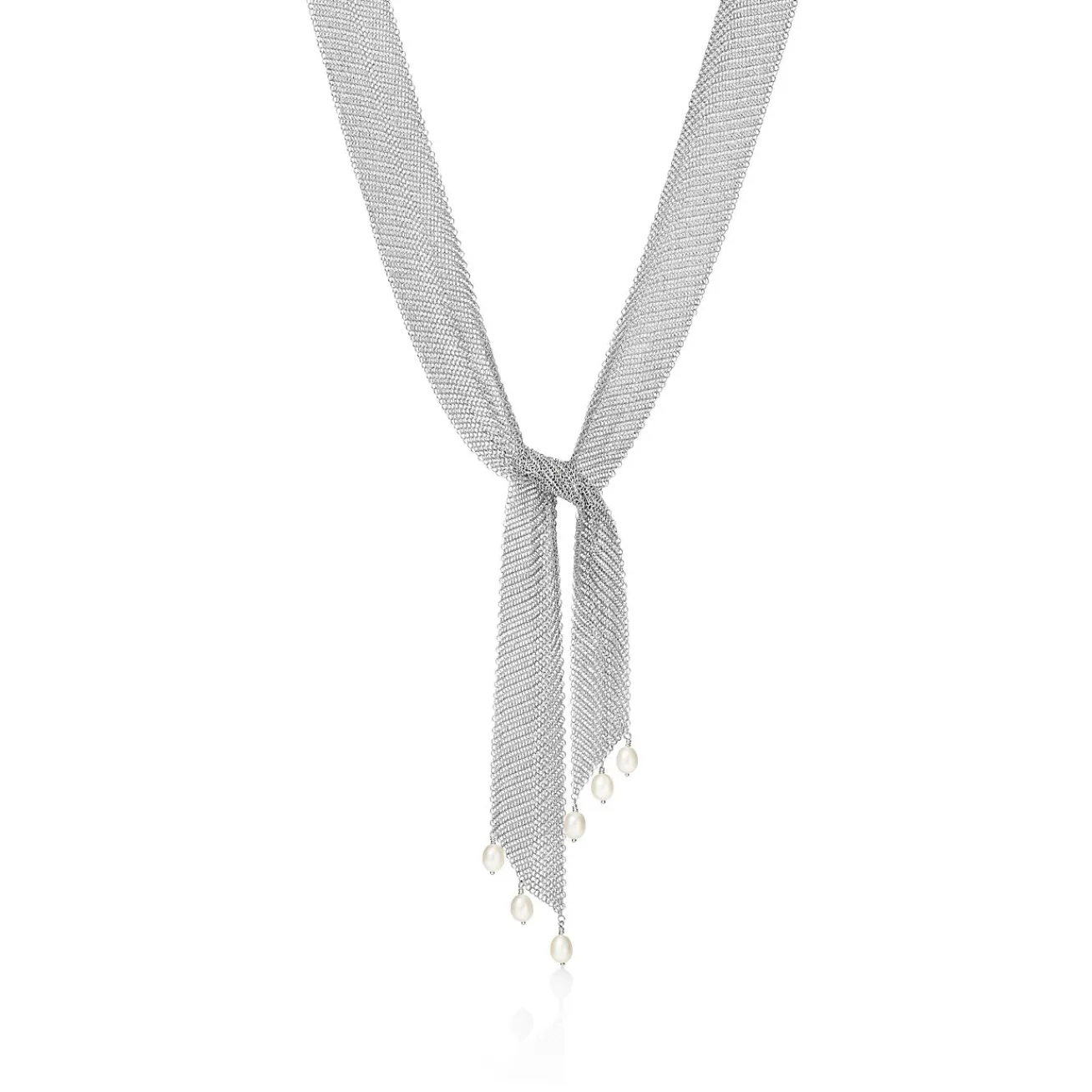 Tiffany & Co. Elsa Peretti® Mesh tie necklace in sterling silver with freshwater pearls. | ^ Necklaces & Pendants|Sterling Silver Jewelry