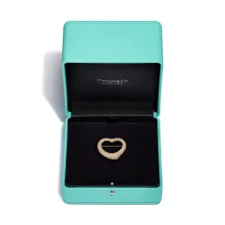 Tiffany & Co. Elsa Peretti® Open Heart Brooch in Yellow Gold with Pavé Diamonds | ^ Brooches|Gold Jewelry