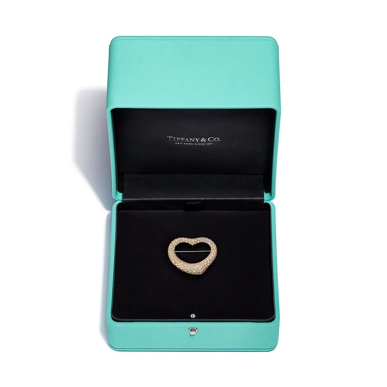 Tiffany & Co. Elsa Peretti® Open Heart Brooch in Yellow Gold with Pavé Diamonds | ^ Brooches|Gold Jewelry