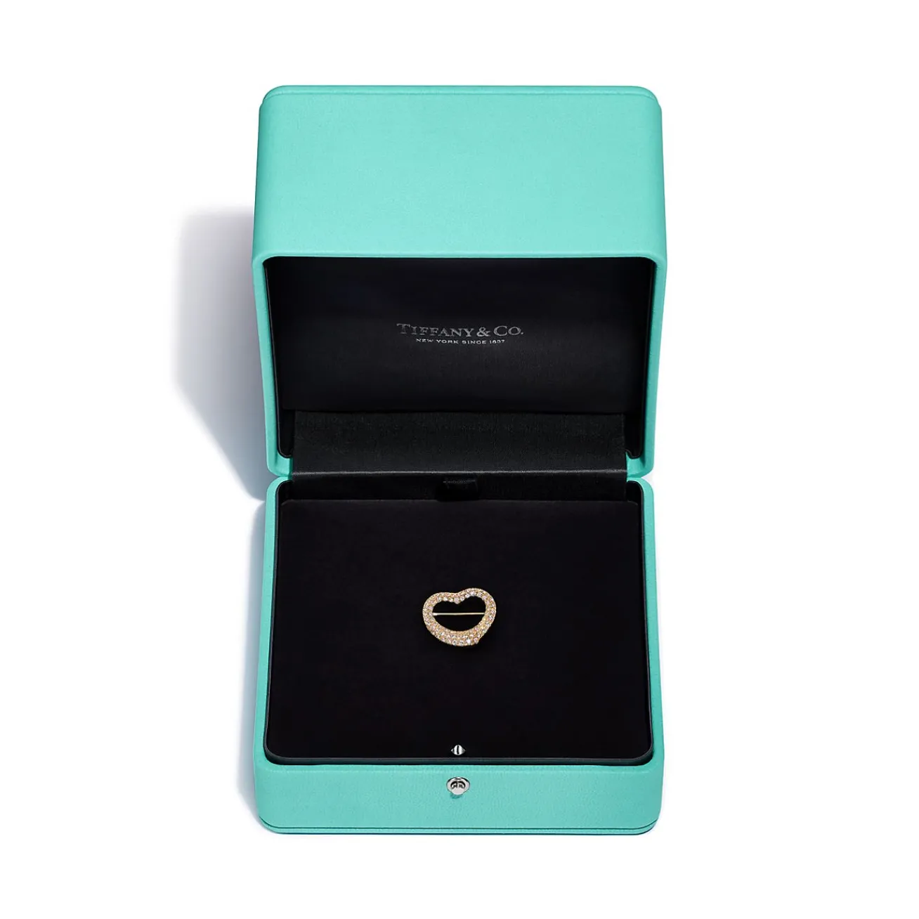 Tiffany & Co. Elsa Peretti® Open Heart Brooch in Yellow Gold with Pavé Diamonds | ^ Brooches|Gold Jewelry