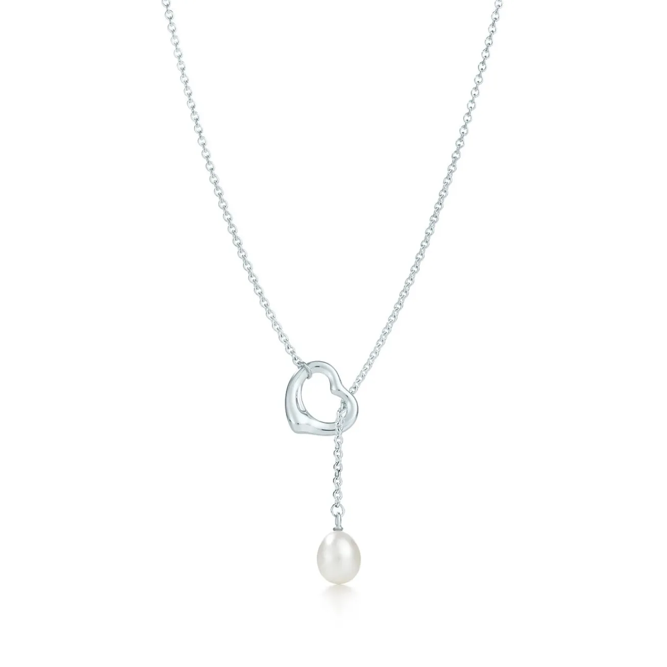 Tiffany & Co. Elsa Peretti® Open Heart Lariat Necklace in Silver with Pearls, 9-9.5 mm | ^ Necklaces & Pendants|Gifts for Her