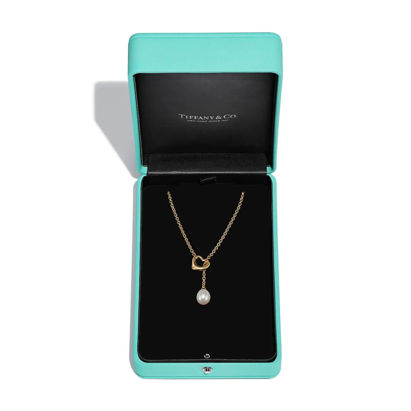 Tiffany & Co. Elsa Peretti® Open Heart Lariat Necklace in Yellow Gold with Pearls, 7.5-8 mm | ^ Necklaces & Pendants|Gold Jewelry