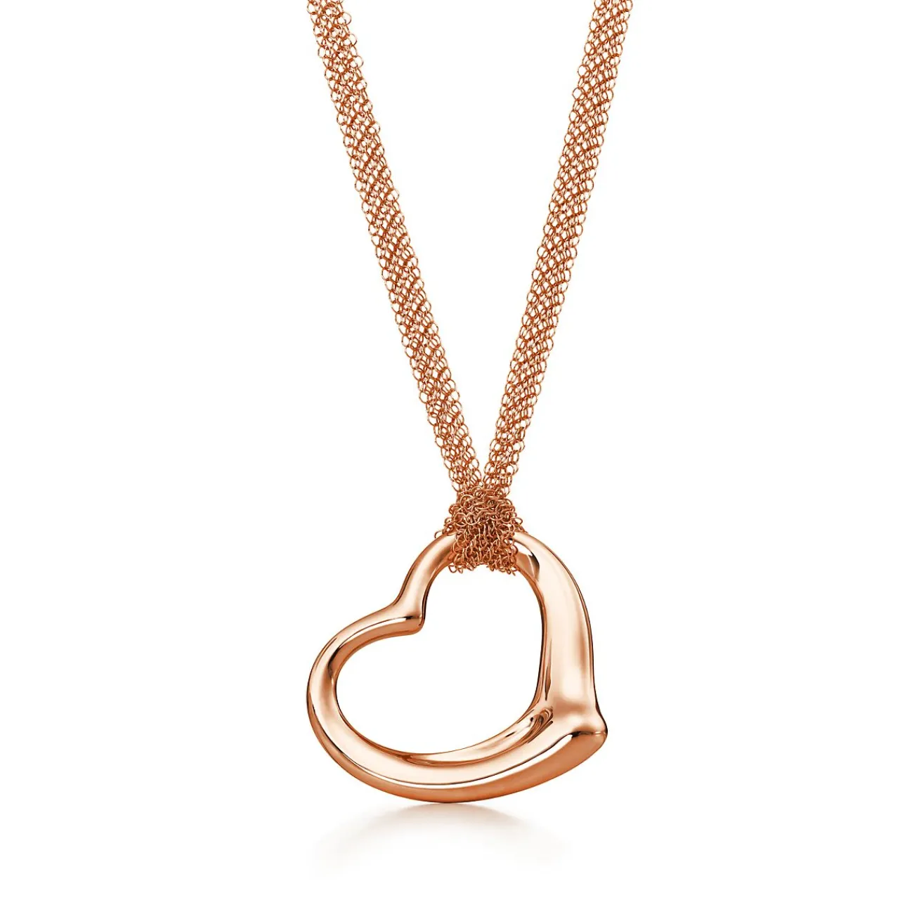 Tiffany & Co. Elsa Peretti® Open Heart mesh pendant in 18k rose gold. | ^ Necklaces & Pendants|Rose Gold Jewelry