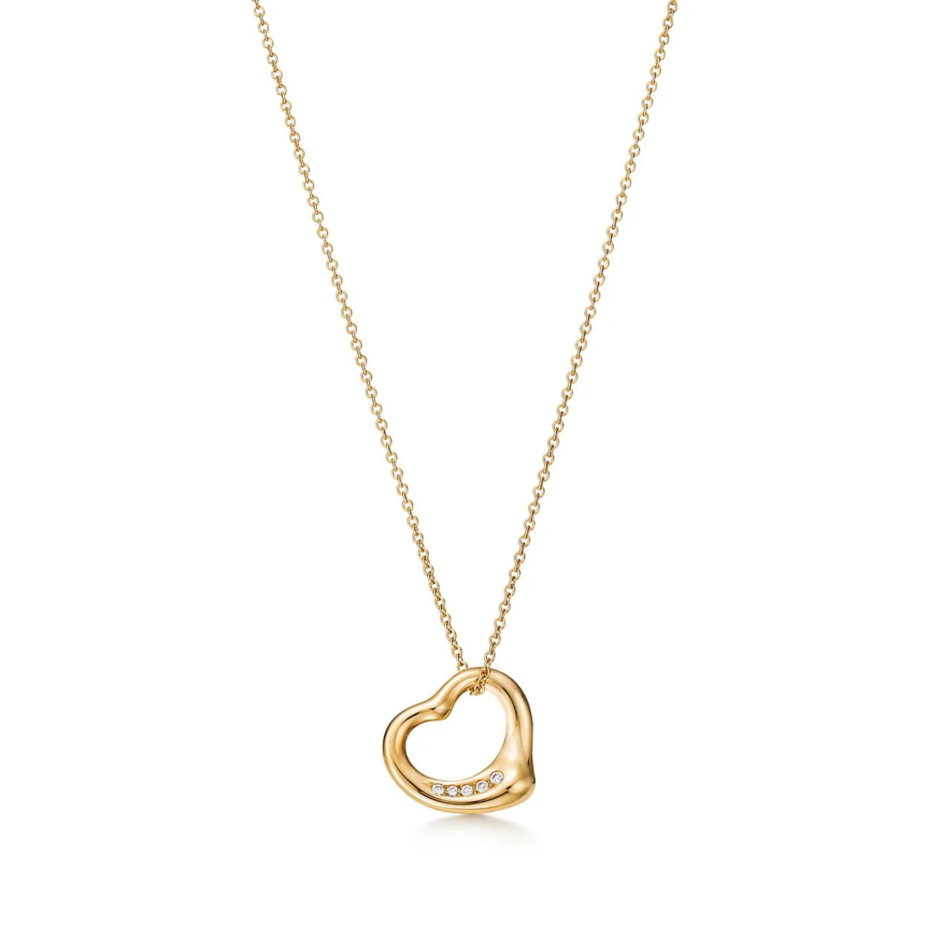 Tiffany & Co. Elsa Peretti® Open Heart pendant in 18k gold with diamonds. | ^ Necklaces & Pendants|Gold Jewelry