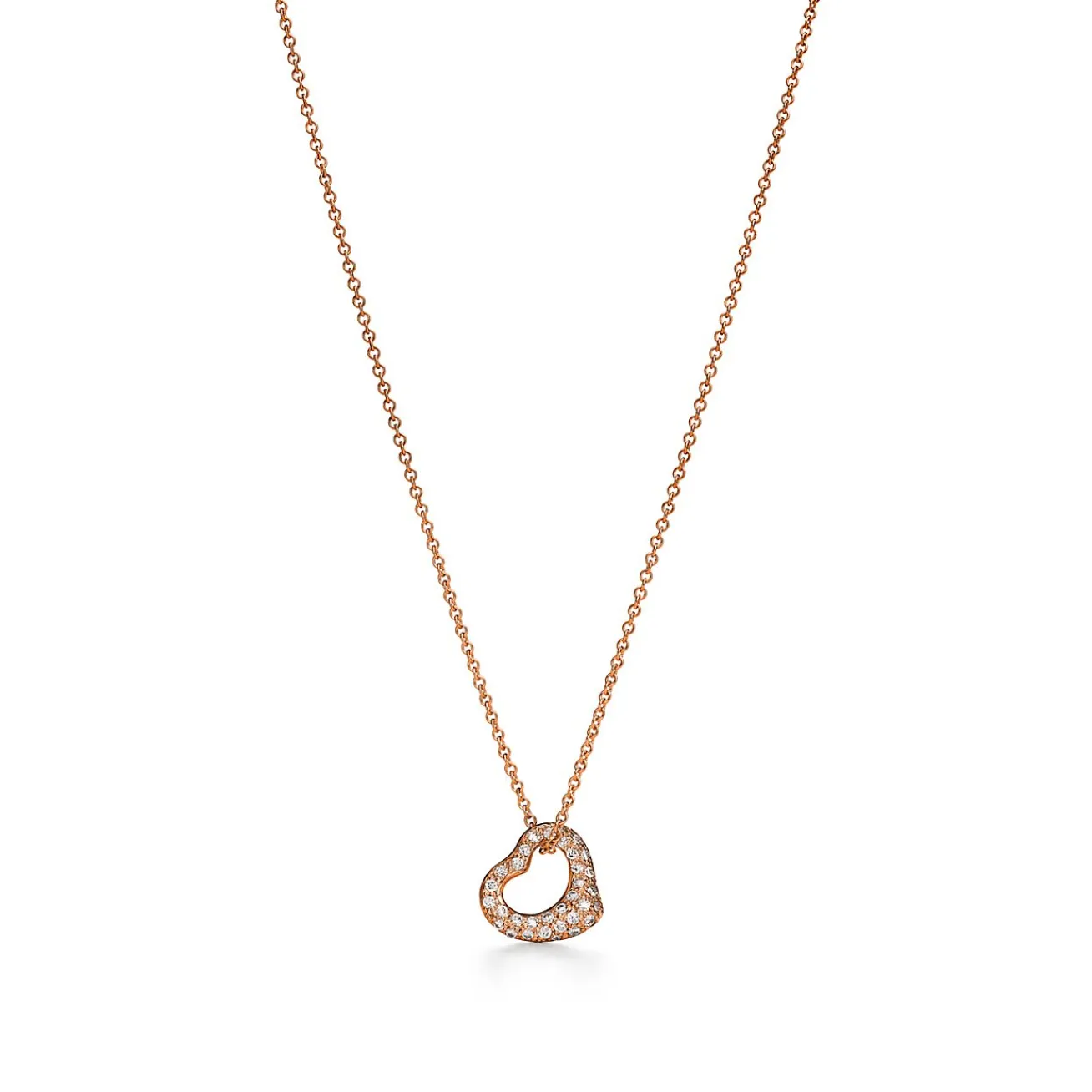 Tiffany & Co. Elsa Peretti® Open Heart Pendant in Rose Gold with Diamonds | ^ Necklaces & Pendants|New Jewelry