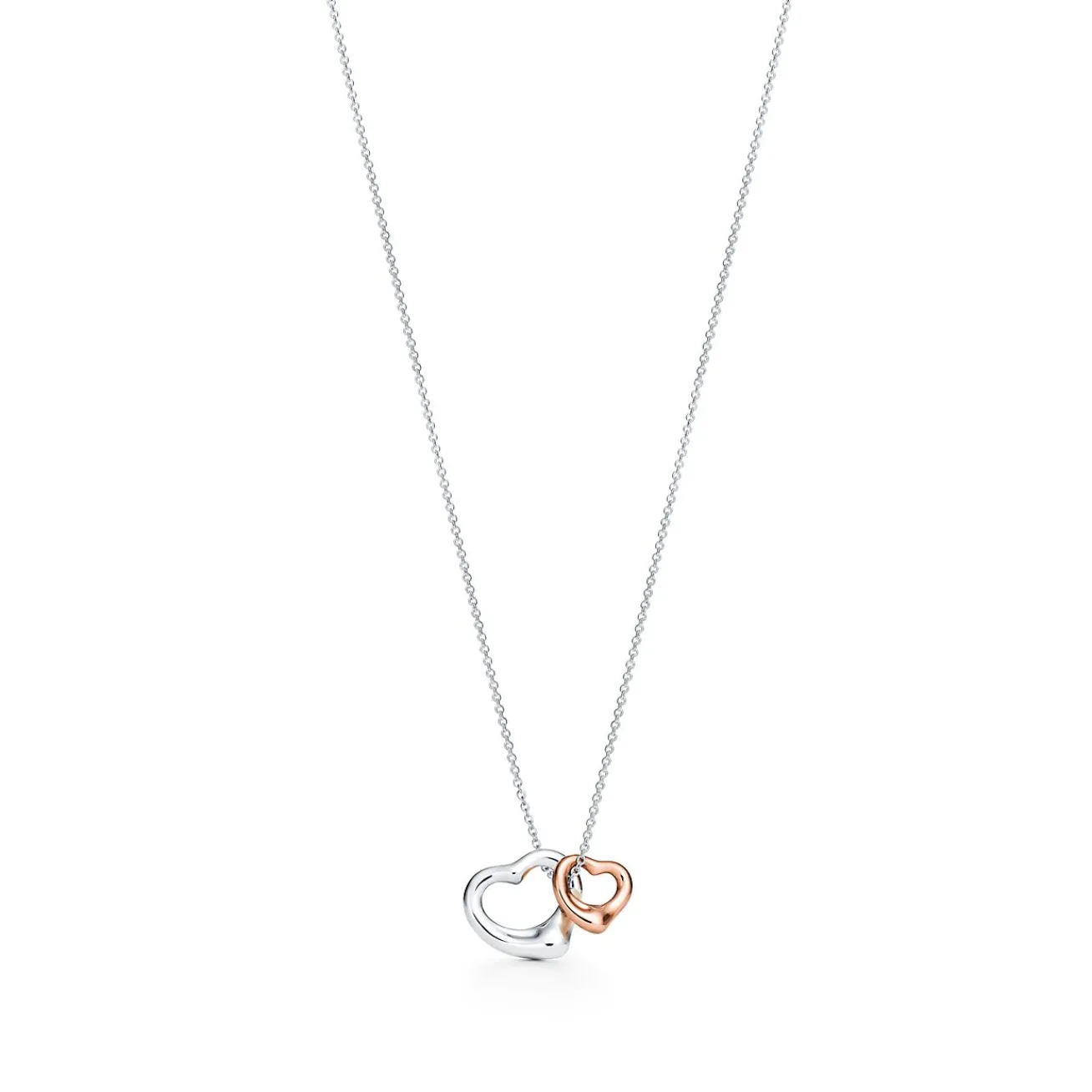 Tiffany & Co. Elsa Peretti® Open Heart pendant in silver and 18k rose gold, extra mini. | ^ Necklaces & Pendants|Gifts for Her