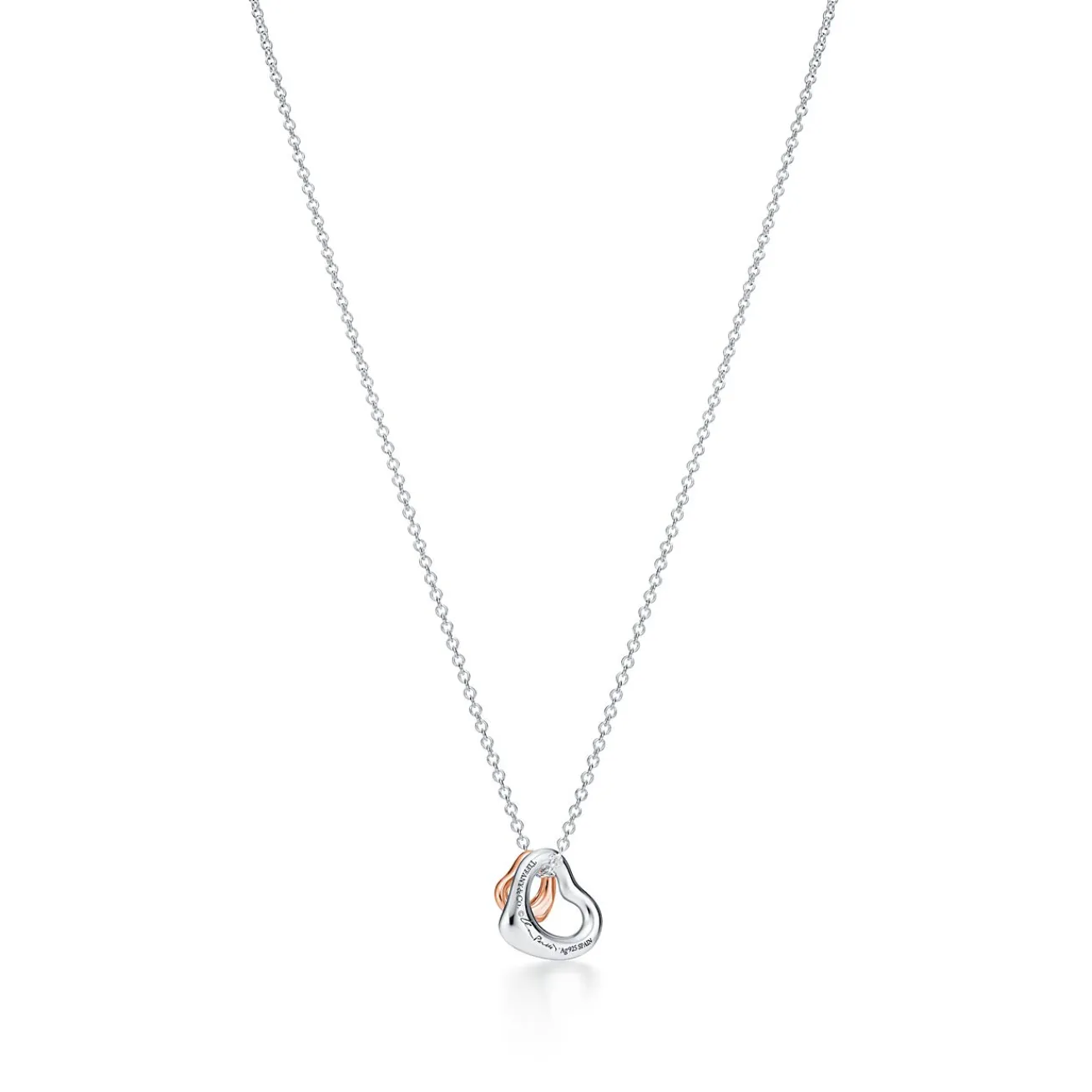 Tiffany & Co. Elsa Peretti® Open Heart pendant in silver and 18k rose gold, extra mini. | ^ Necklaces & Pendants|Gifts for Her