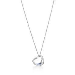 Tiffany & Co. Elsa Peretti® Open Heart Pendant in Platinum with Sapphires, 16 mm | ^ Necklaces & Pendants|Platinum Jewelry