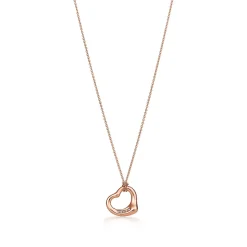 Tiffany & Co. Elsa Peretti® Open Heart pendant in 18k rose gold with diamonds. | ^ Necklaces & Pendants|Rose Gold Jewelry