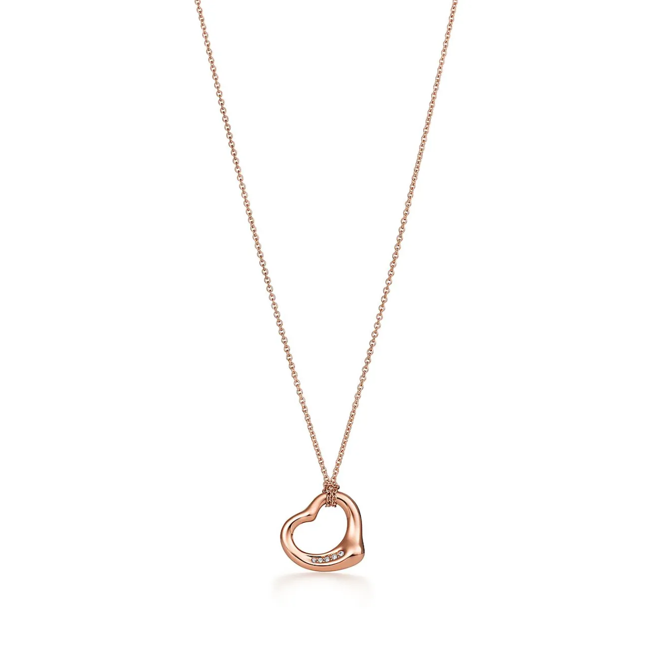 Tiffany & Co. Elsa Peretti® Open Heart pendant in 18k rose gold with diamonds. | ^ Necklaces & Pendants|Rose Gold Jewelry