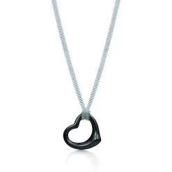 Tiffany & Co. Elsa Peretti® Open Heart pendant of black jade and sterling silver. | ^ Necklaces & Pendants|Sterling Silver Jewelry