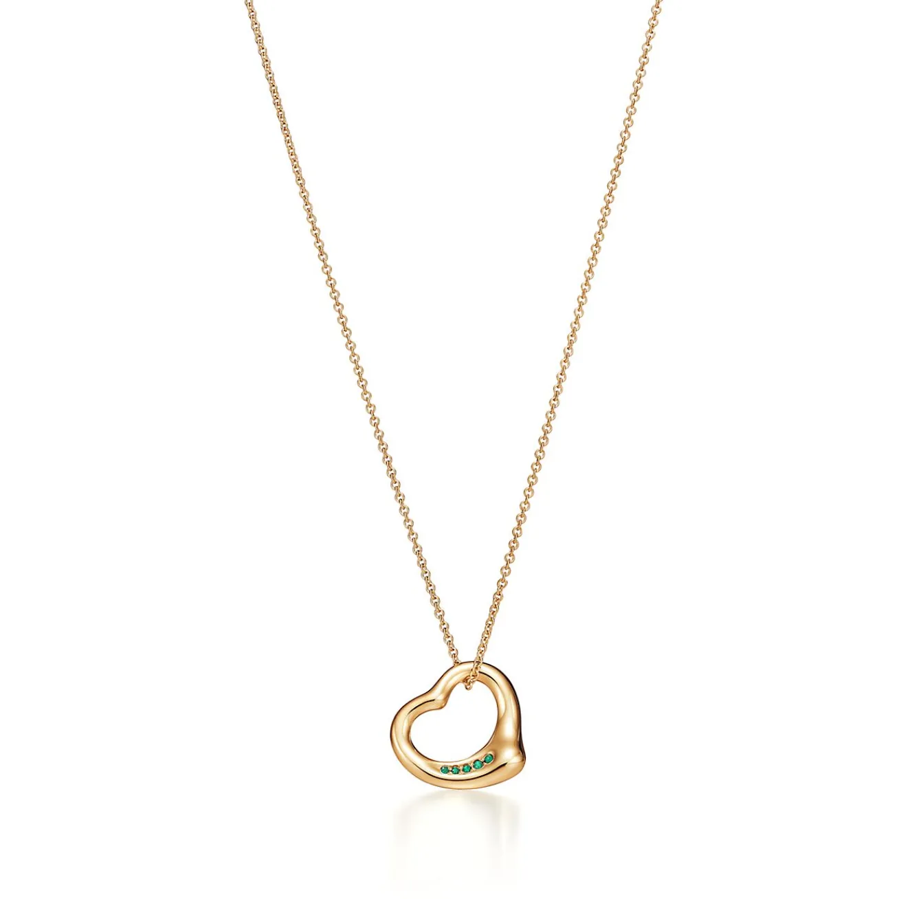 Tiffany & Co. Elsa Peretti® Open Heart Pendant in Yellow Gold with Emeralds, 16 mm | ^ Necklaces & Pendants|Gold Jewelry