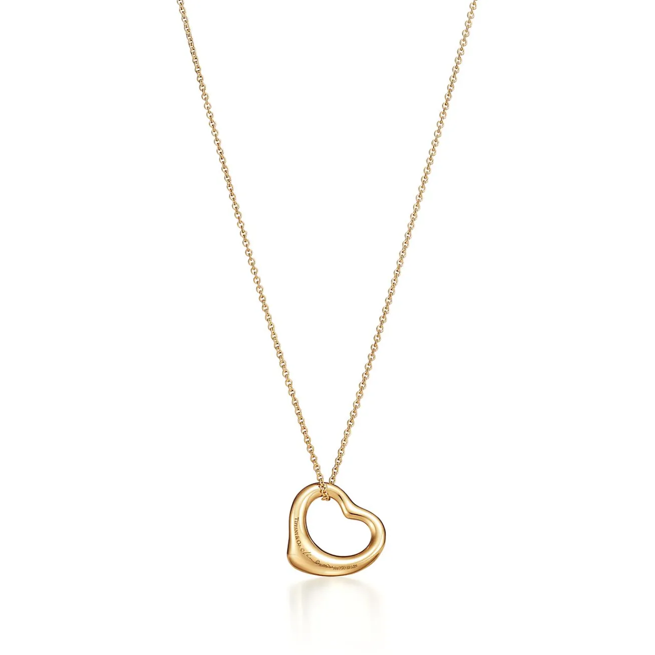 Tiffany & Co. Elsa Peretti® Open Heart Pendant in Yellow Gold with Emeralds, 16 mm | ^ Necklaces & Pendants|Gold Jewelry