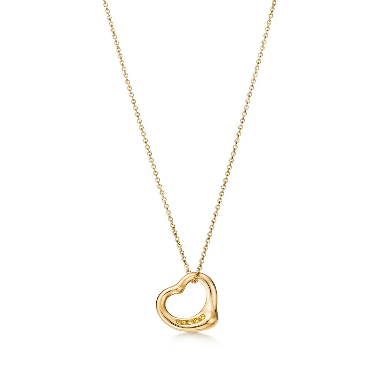 Tiffany & Co. Elsa Peretti® Open Heart pendant in 18k gold with yellow diamonds. | ^ Necklaces & Pendants|Gold Jewelry