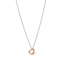 Tiffany & Co. Elsa Peretti® Open Heart pendant in 18k rose gold with diamonds, 11 mm wide. | ^ Necklaces & Pendants|Rose Gold Jewelry