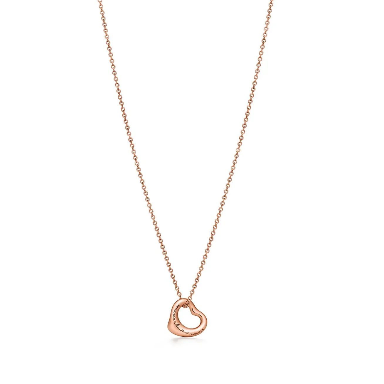 Tiffany & Co. Elsa Peretti® Open Heart pendant in 18k rose gold with diamonds, 11 mm wide. | ^ Necklaces & Pendants|Rose Gold Jewelry