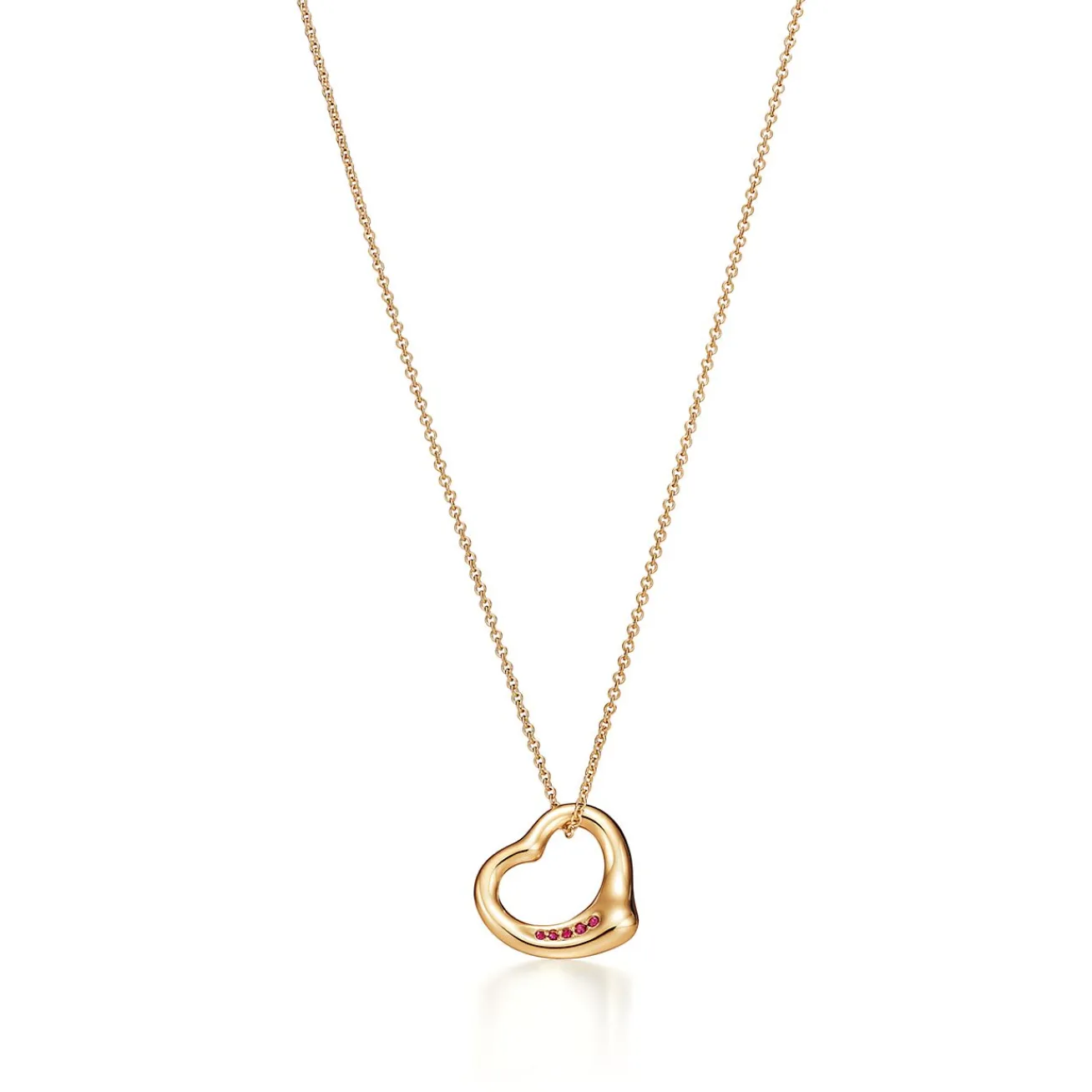 Tiffany & Co. Elsa Peretti® Open Heart Pendant in Yellow Gold with Rubies, 16 mm | ^ Necklaces & Pendants|Gold Jewelry