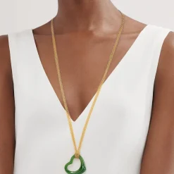 Tiffany & Co. Elsa Peretti® Open Heart pendant of green jade and 18k gold. | ^ Necklaces & Pendants|Gold Jewelry