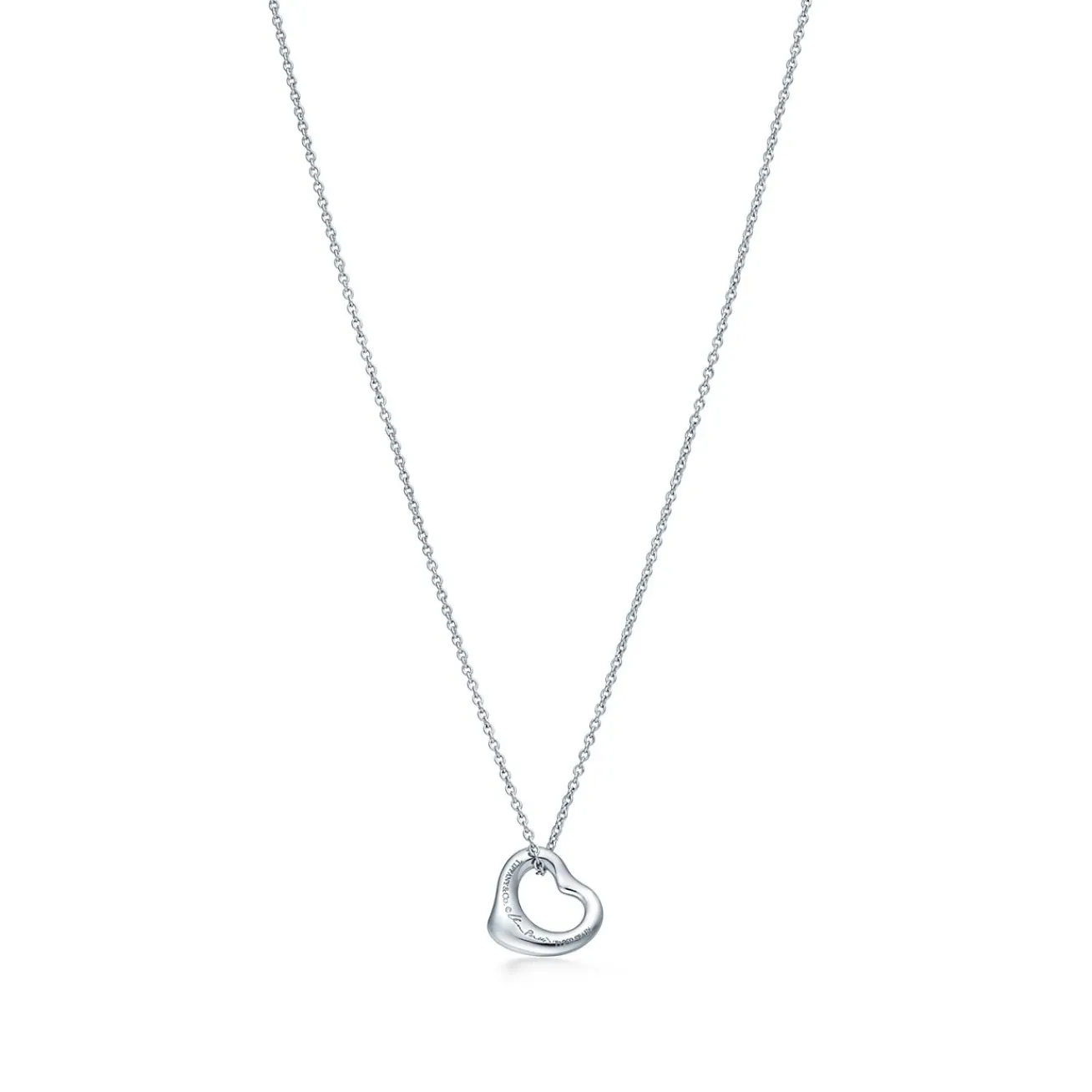 Tiffany & Co. Elsa Peretti® Open Heart pendant in platinum with diamonds, 11 mm wide. | ^ Necklaces & Pendants|Platinum Jewelry