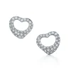 Tiffany & Co. Elsa Peretti® Open Heart Stud Earrings in Platinum with Pavé Diamonds, 11 mm | ^ Earrings|Platinum Jewelry