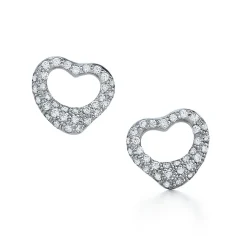 Tiffany & Co. Elsa Peretti® Open Heart Stud Earrings in Platinum with Pavé Diamonds, 11 mm | ^ Earrings|Platinum Jewelry