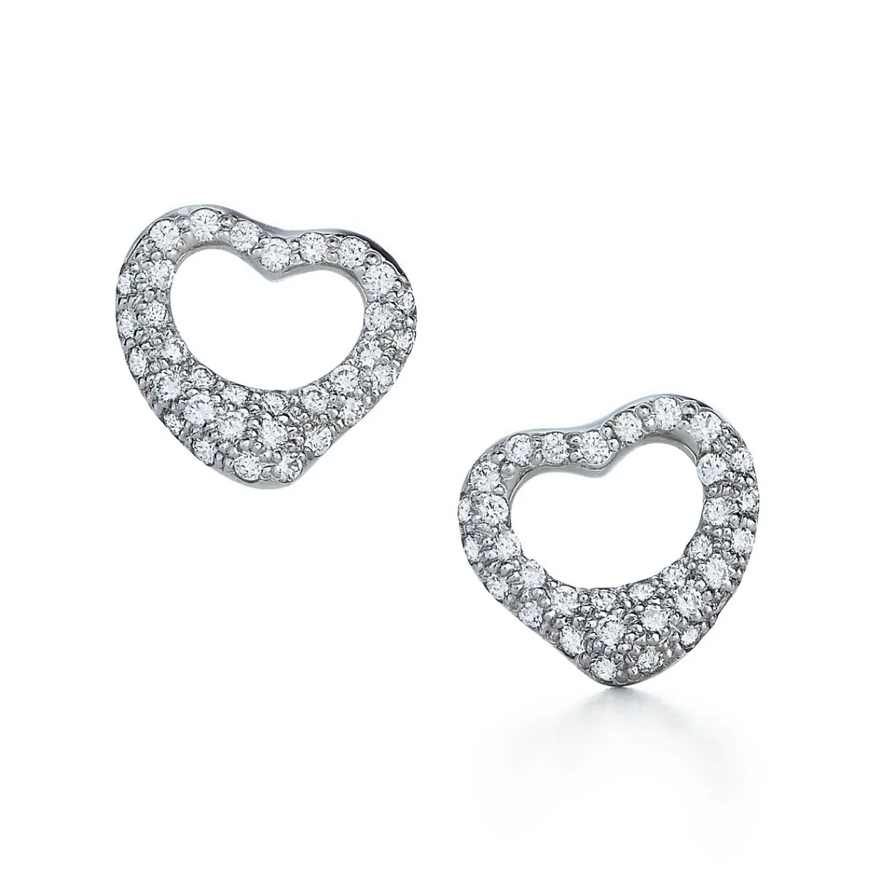 Tiffany & Co. Elsa Peretti® Open Heart Stud Earrings in Platinum with Pavé Diamonds, 11 mm | ^ Earrings|Platinum Jewelry