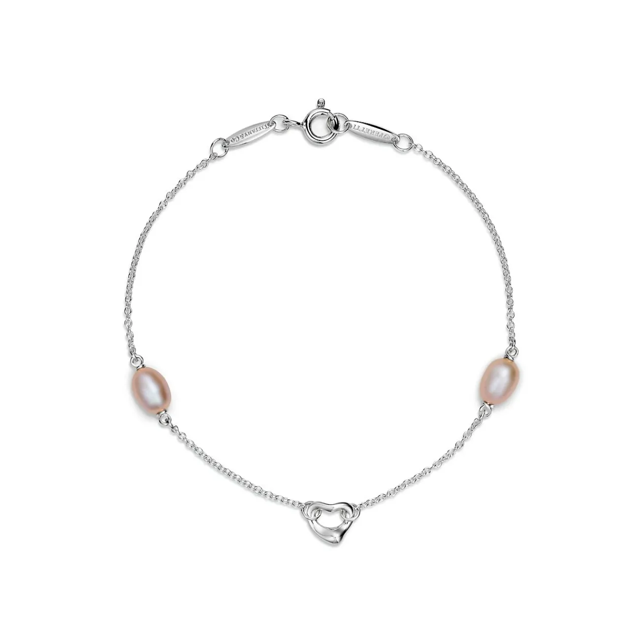 Tiffany & Co. Elsa Peretti® Pearls by the Yard™ Open Heart bracelet in silver with pearls. | ^ Bracelets|Sterling Silver Jewelry