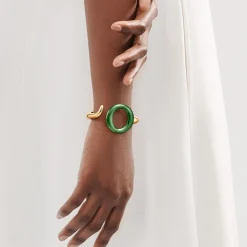 Tiffany & Co. Elsa Peretti® Sevillana™ cuff in 18k gold with green jade. | ^ Bracelets|Gold Jewelry