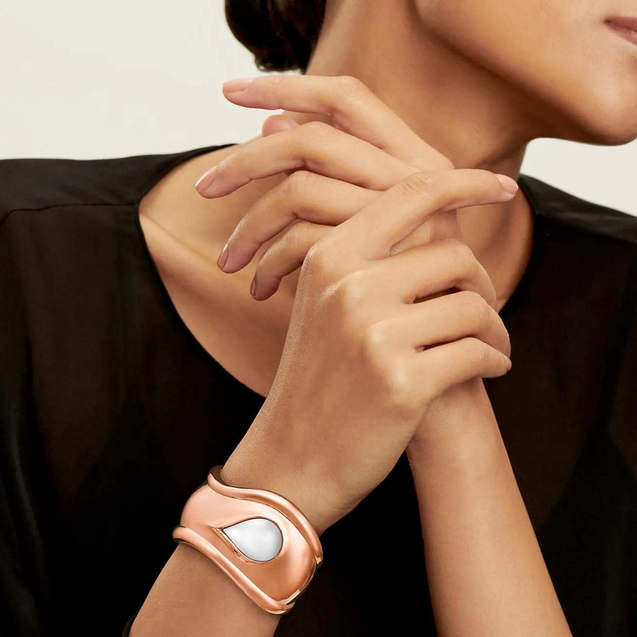 Tiffany & Co. Elsa Peretti® Small Bone Cuff in Rose Gold with White Jade, 43 mm Wide | ^ Bracelets|Rose Gold Jewelry