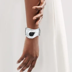 Tiffany & Co. Elsa Peretti® small Bone cuff in sterling silver with black jade, 43 mm wide. | ^ Bracelets|Colored Gemstone Jewelry