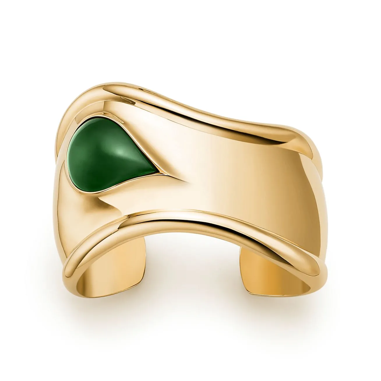 Tiffany & Co. Elsa Peretti® small Bone cuff in 18k gold with green jade, 43 mm wide. | ^ Bracelets|Gold Jewelry