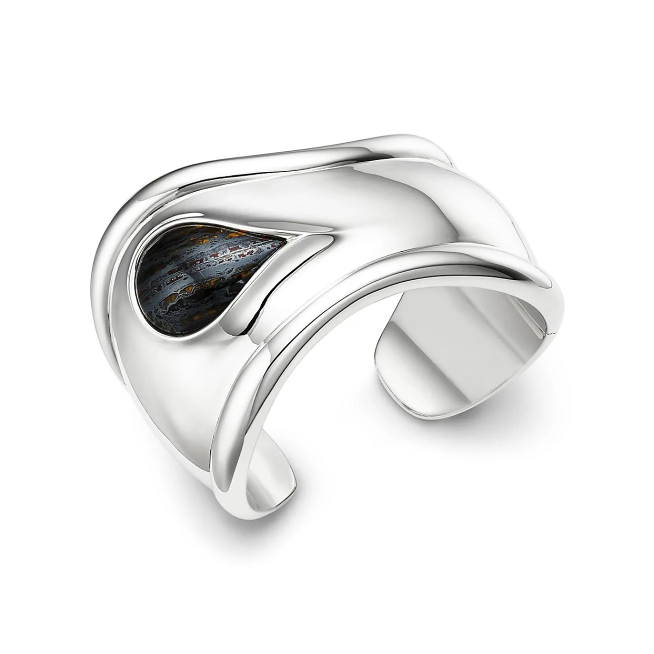 Tiffany & Co. Elsa Peretti® Small Bone Cuff in Silver with Tiger Iron, 43 mm Wide | ^ Bracelets|Sterling Silver Jewelry