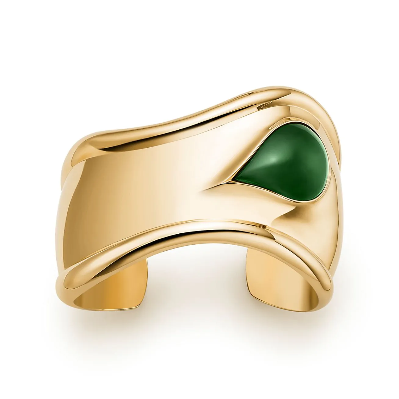 Tiffany & Co. Elsa Peretti® small Bone cuff in 18k gold with green jade, 43 mm wide. | ^ Bracelets|Gold Jewelry