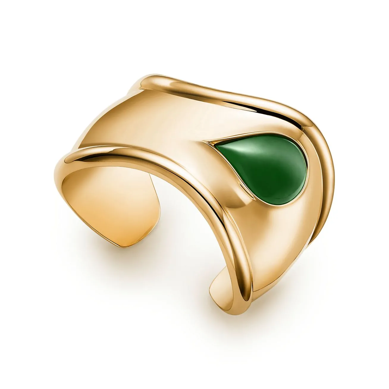 Tiffany & Co. Elsa Peretti® small Bone cuff in 18k gold with green jade, 43 mm wide. | ^ Bracelets|Gold Jewelry