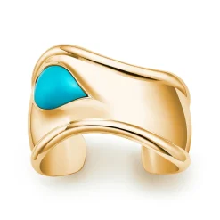 Tiffany & Co. Elsa Peretti® Small Bone Cuff in Yellow Gold with Turquoise, 43 mm Wide | ^ Bracelets|Gold Jewelry
