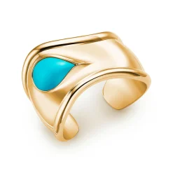 Tiffany & Co. Elsa Peretti® Small Bone Cuff in Yellow Gold with Turquoise, 43 mm Wide | ^ Bracelets|Gold Jewelry