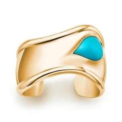 Tiffany & Co. Elsa Peretti® Small Bone Cuff in Yellow Gold with Turquoise, 43 mm Wide | ^ Bracelets|Gold Jewelry
