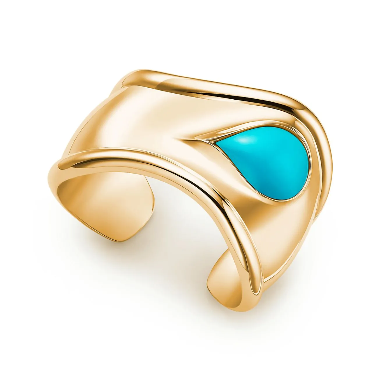 Tiffany & Co. Elsa Peretti® Small Bone Cuff in Yellow Gold with Turquoise, 43 mm Wide | ^ Bracelets|Gold Jewelry