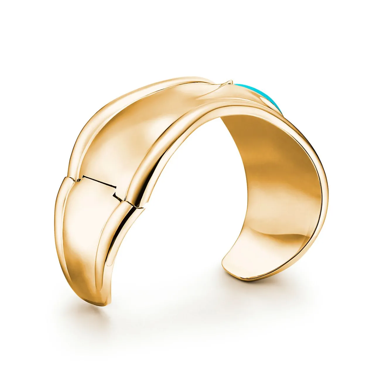 Tiffany & Co. Elsa Peretti® Small Bone Cuff in Yellow Gold with Turquoise, 43 mm Wide | ^ Bracelets|Gold Jewelry