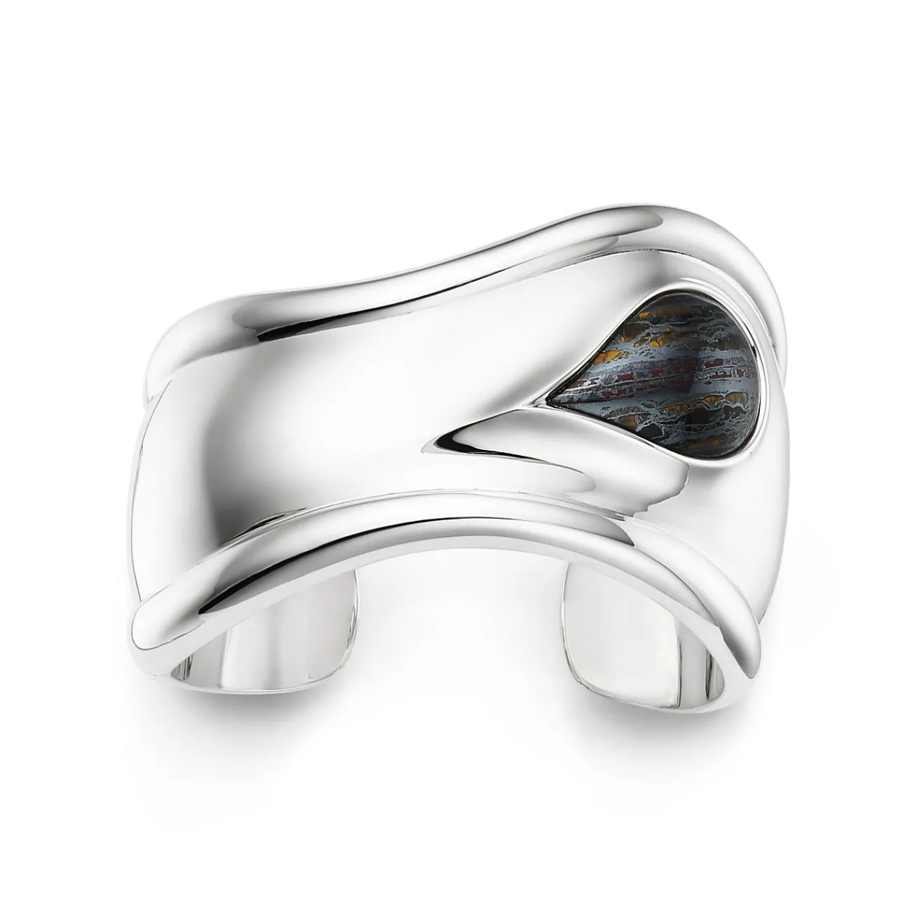 Tiffany & Co. Elsa Peretti® Small Bone Cuff in Silver with Tiger Iron, 43 mm Wide | ^ Bracelets|Sterling Silver Jewelry