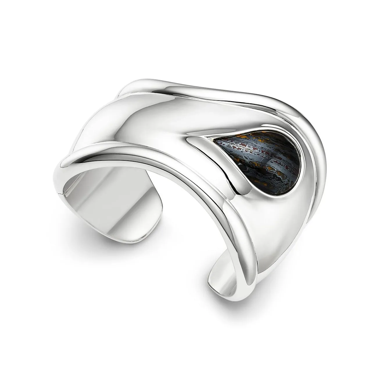 Tiffany & Co. Elsa Peretti® Small Bone Cuff in Silver with Tiger Iron, 43 mm Wide | ^ Bracelets|Sterling Silver Jewelry