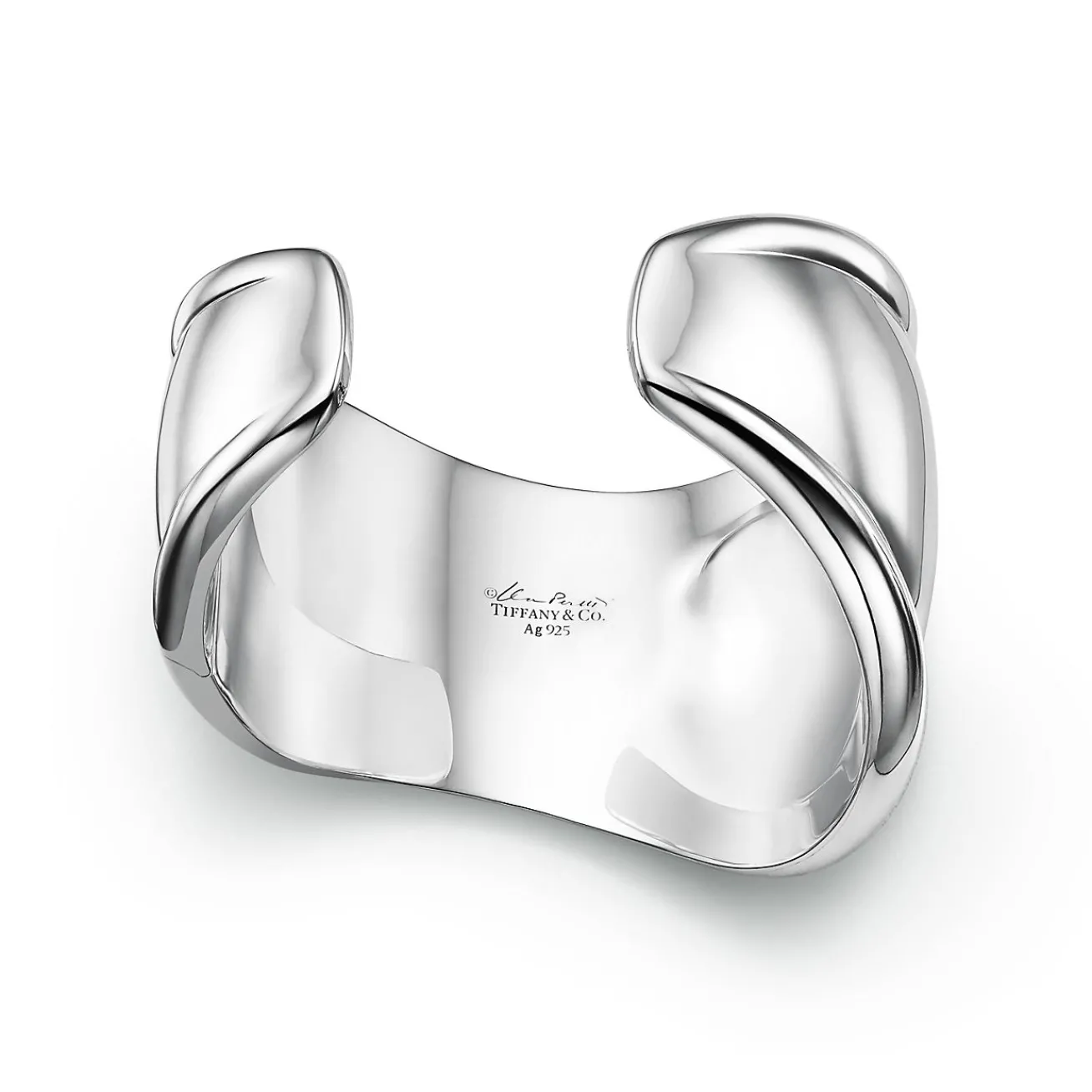 Tiffany & Co. Elsa Peretti® Small Bone Cuff in Silver with Tiger Iron, 43 mm Wide | ^ Bracelets|Sterling Silver Jewelry