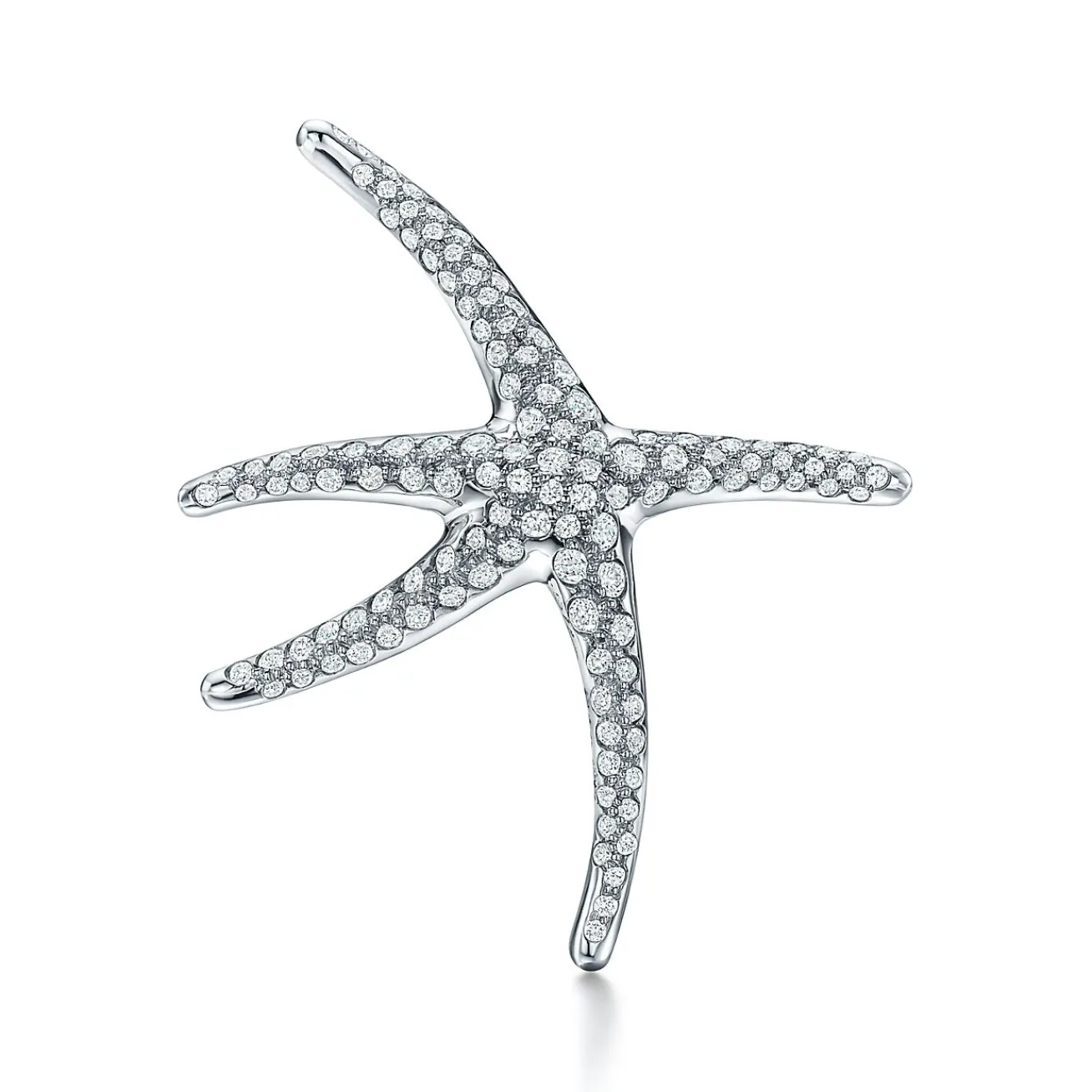 Tiffany & Co. Elsa Peretti® Starfish brooch in platinum with pavé diamonds. | ^ Brooches|Platinum Jewelry