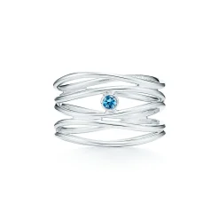 Tiffany & Co. Elsa Peretti® Wave five-row ring in sterling silver with an aquamarine. | ^ Rings|Sterling Silver Jewelry