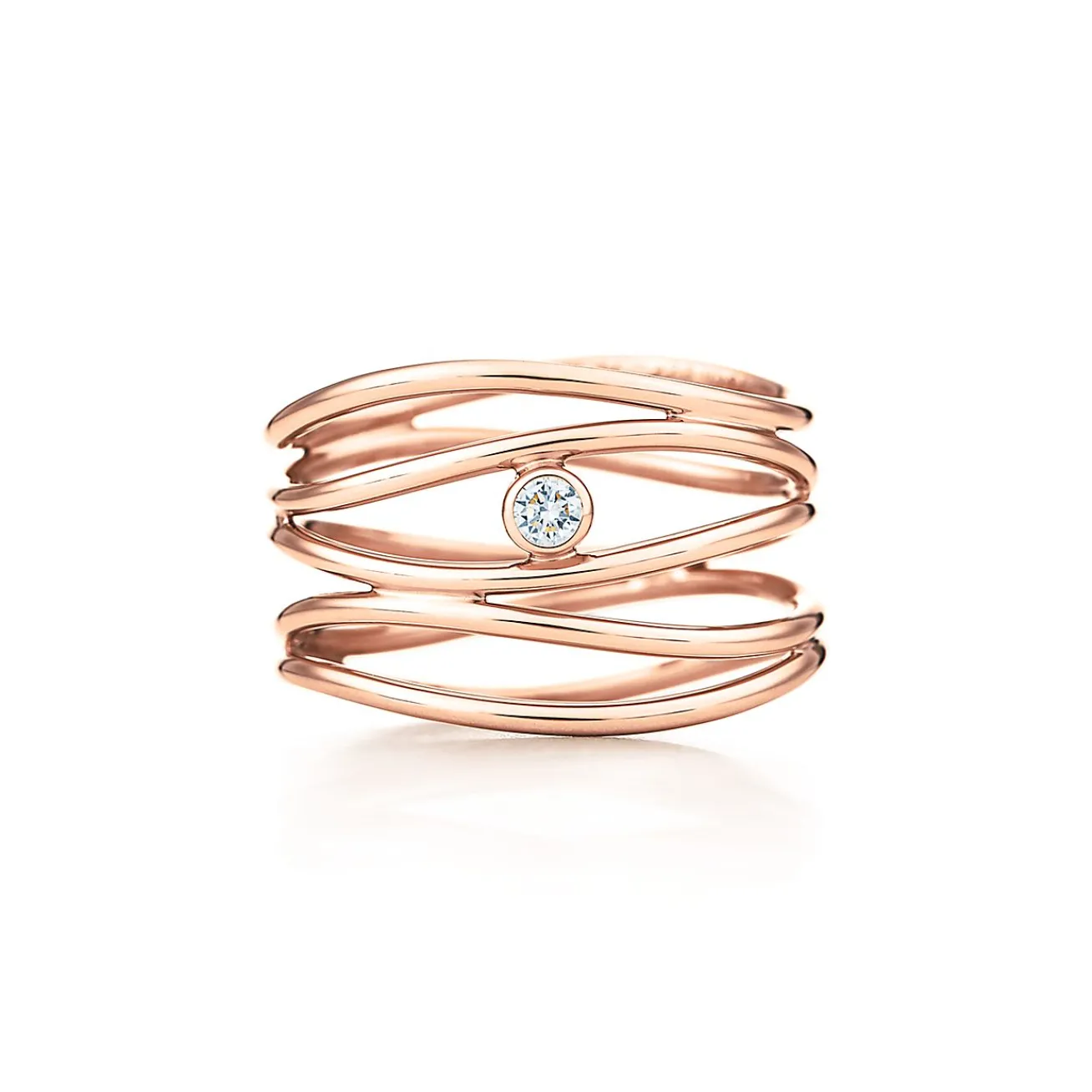 Tiffany & Co. Elsa Peretti® Wave five-row diamond ring in 18k rose gold. | ^ Rings|Rose Gold Jewelry