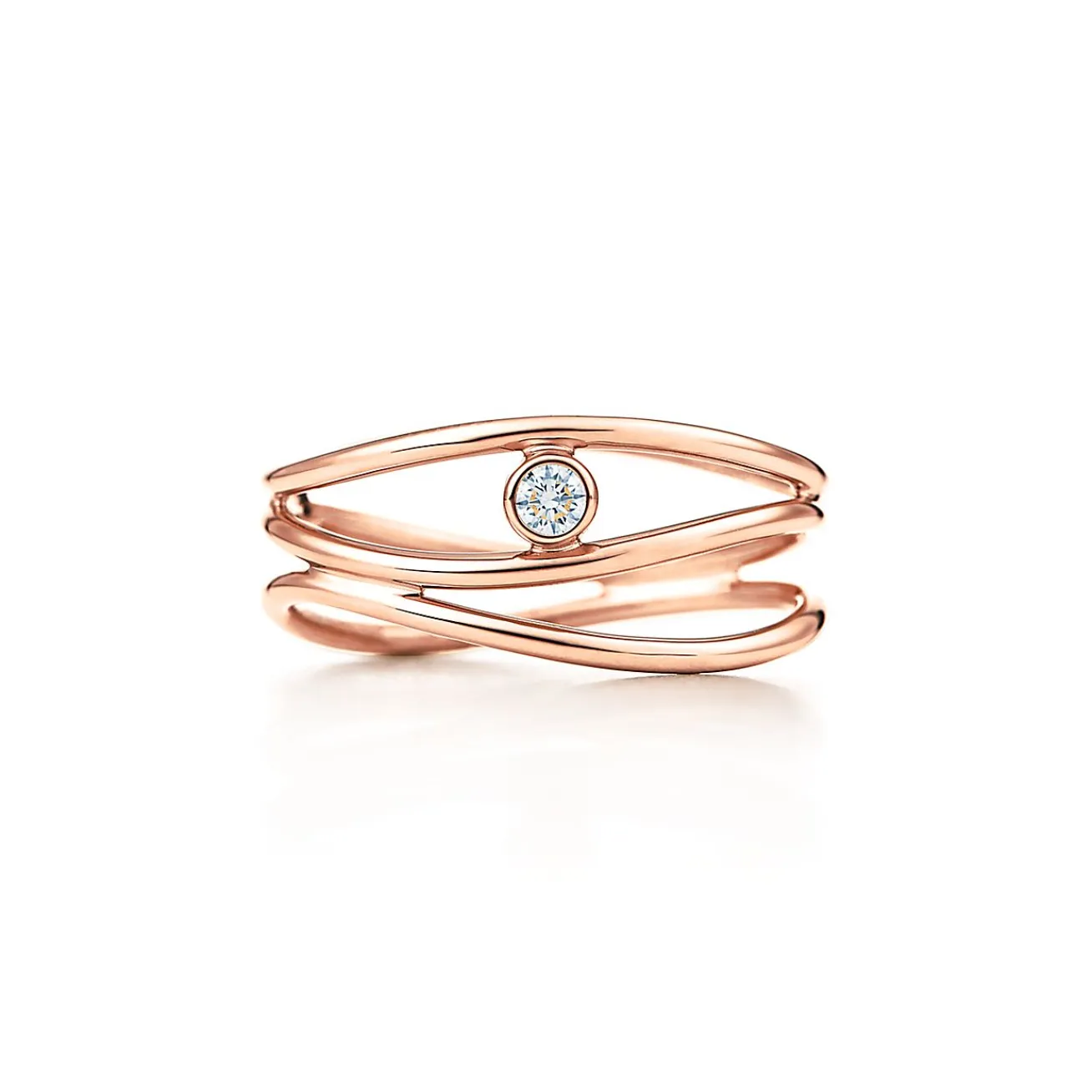 Tiffany & Co. Elsa Peretti® Wave three-row diamond ring in 18k rose gold. | ^ Rings|Rose Gold Jewelry