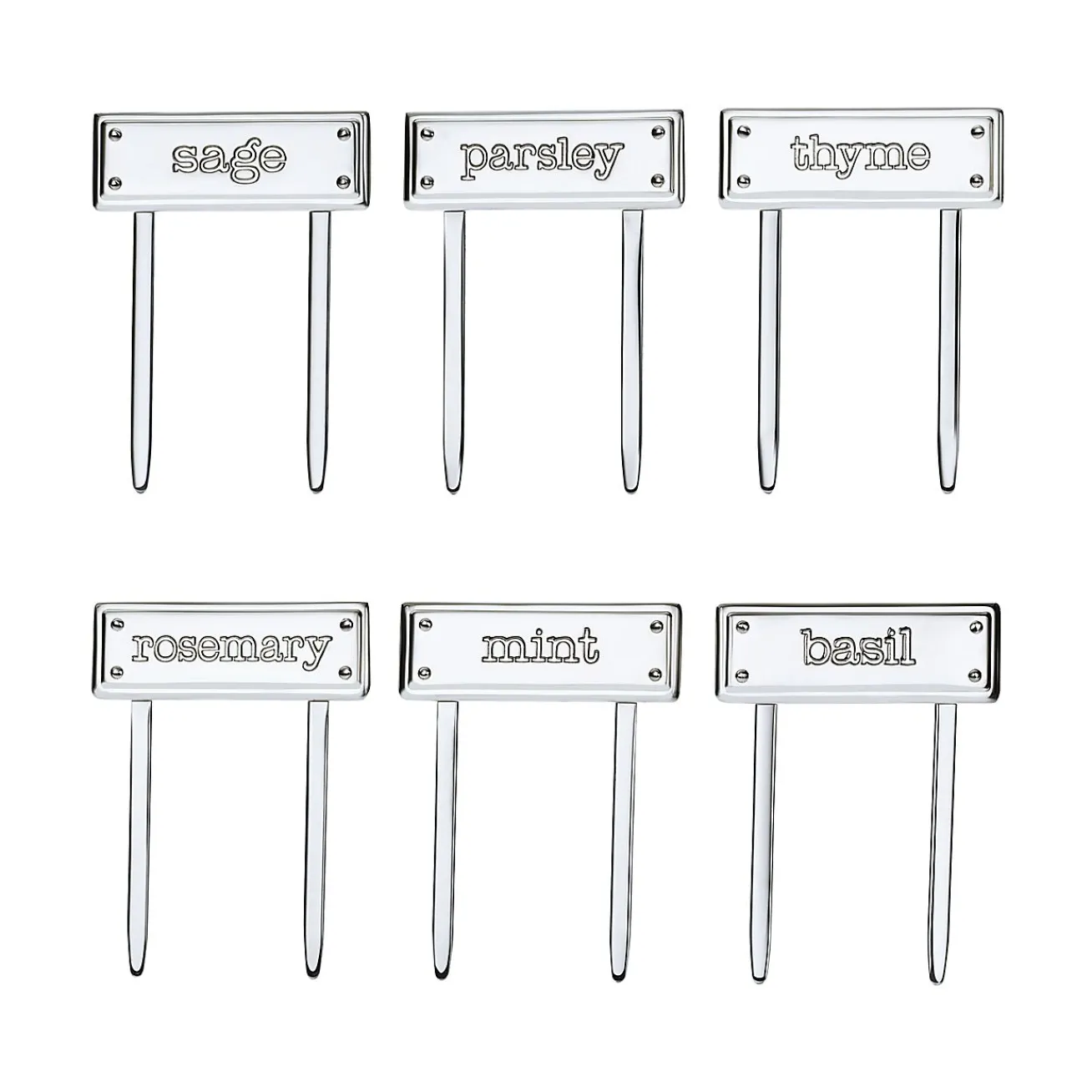 Tiffany & Co. Everyday Objects sterling silver herb markers, set of six. | ^ Business Gifts|Stationery, Games & Unique Objects