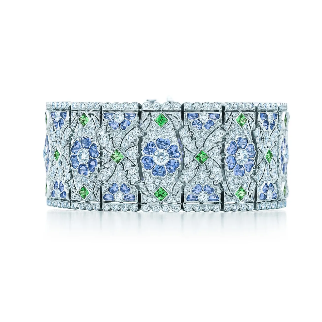 Tiffany & Co. Floral Bracelet of sapphires, tsavorites and diamonds in platinum. | ^ Platinum Jewelry|Diamond Jewelry